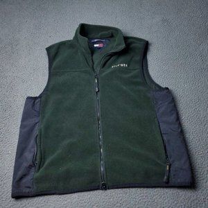 Vintage Tommy Hilfiger Vest Jacket Mens L Large Green Polyester Fleece Zip Up